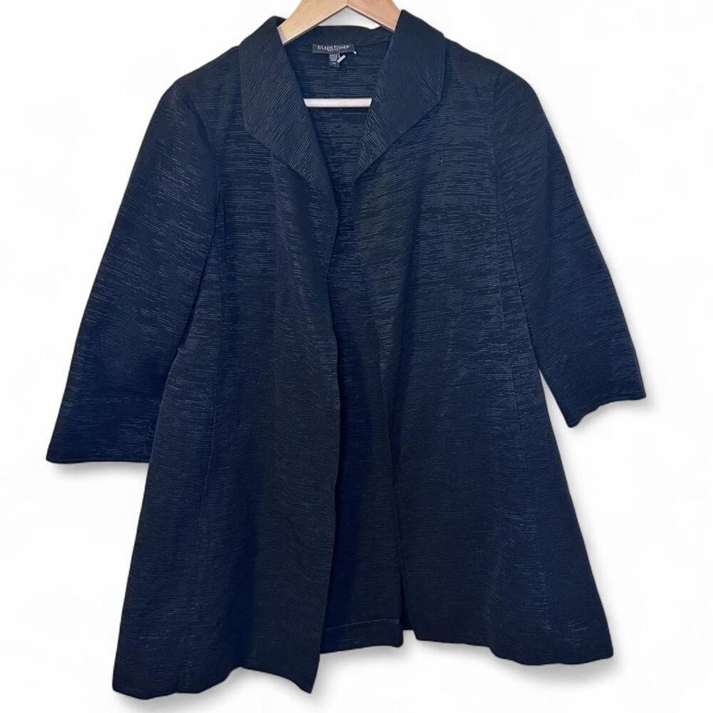 Eileen Fisher Elegant Open-front A Line Swing Coat Black Petite Small